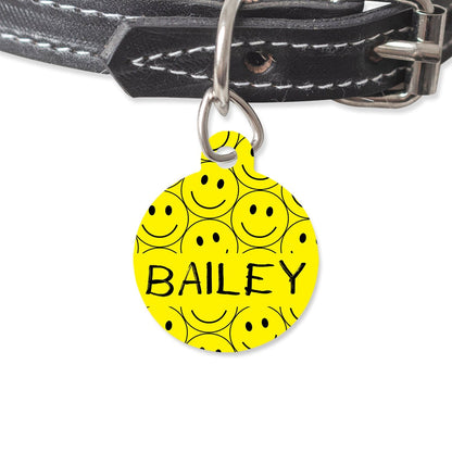 Bailey And Bone Pet Tag Circle Yellow Smiley Face Pet Tag