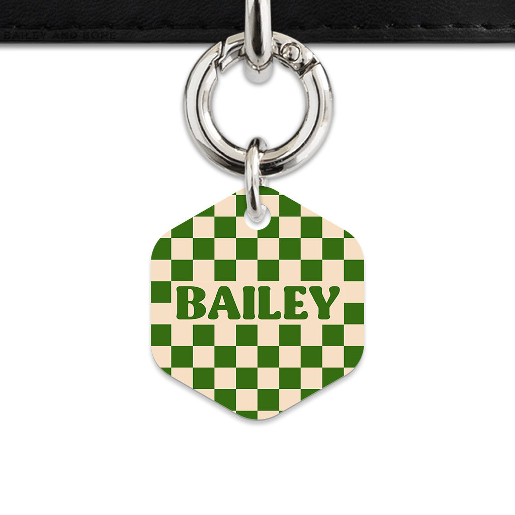 Bailey And Bone Pet Tag Green And Beige Checkers Pet Tag