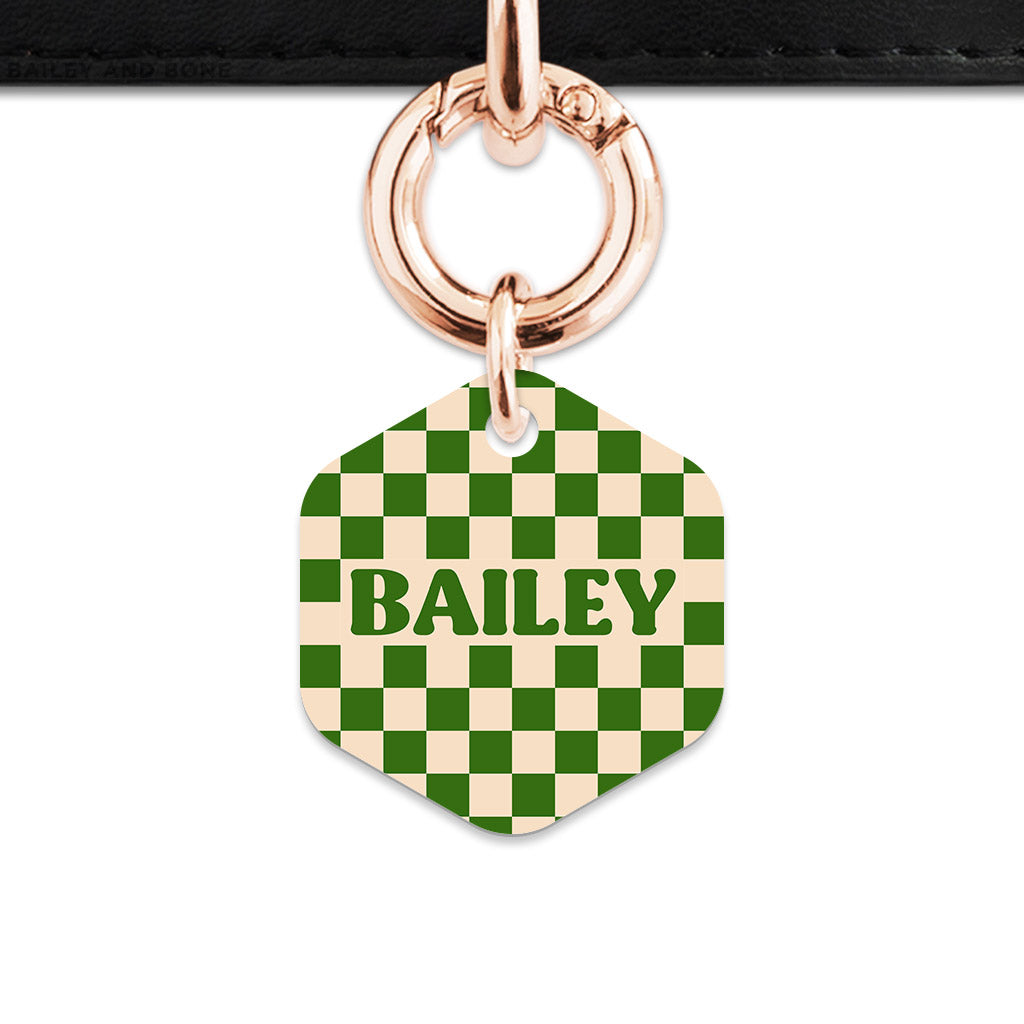 Bailey And Bone Pet Tag Green And Beige Checkers Pet Tag