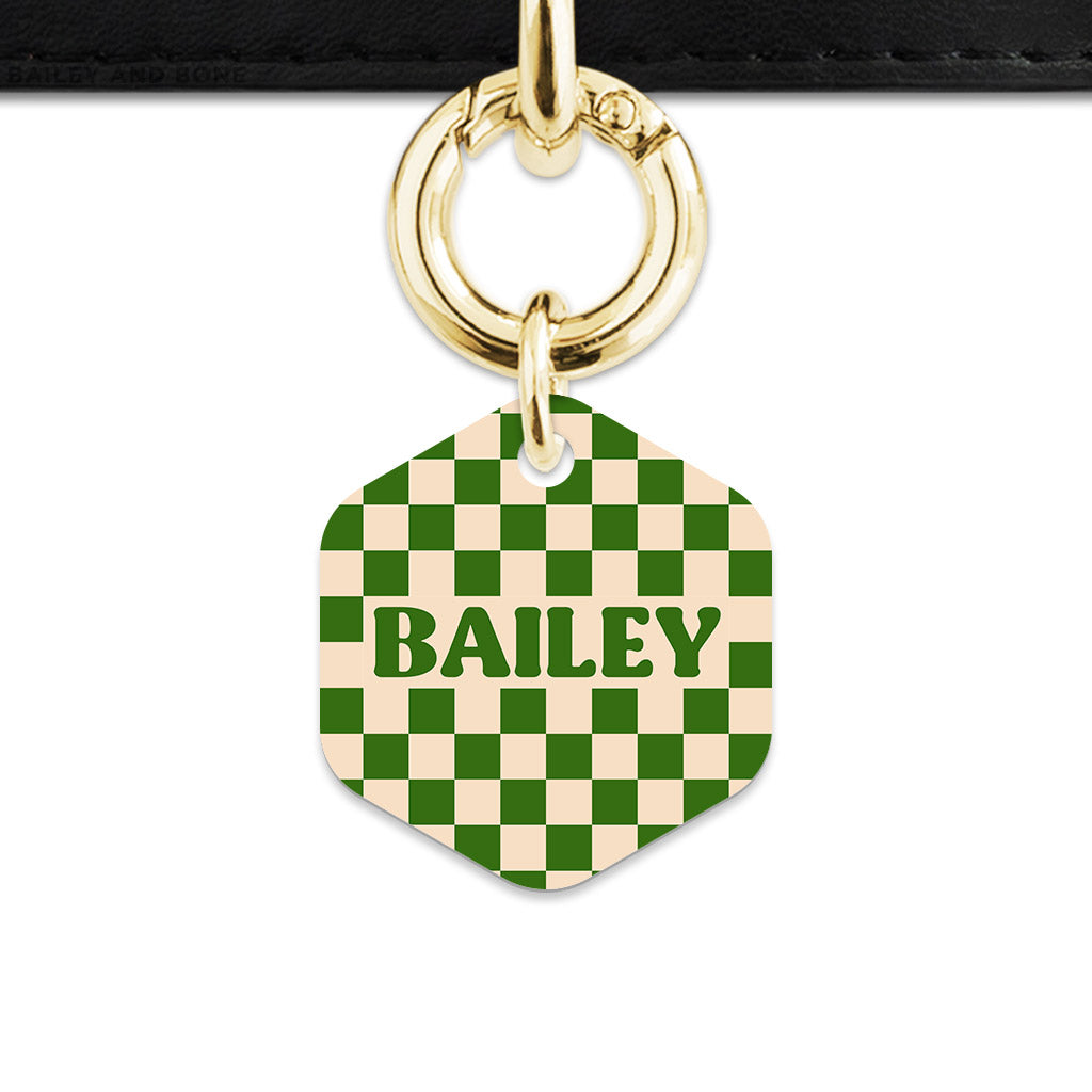 Bailey And Bone Pet Tag Green And Beige Checkers Pet Tag