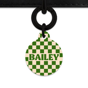 Bailey And Bone Pet Tag Green And Beige Checkers Pet Tag
