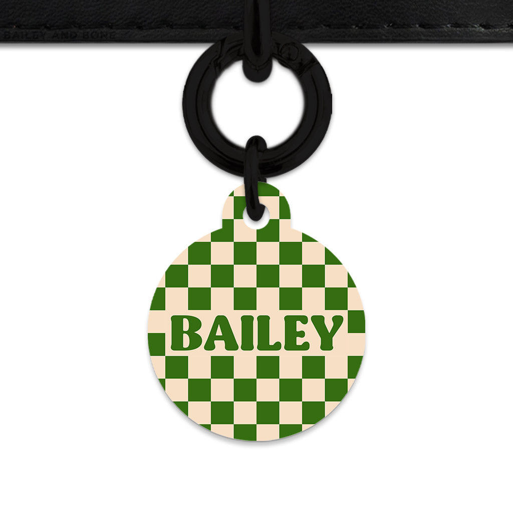 Bailey And Bone Pet Tag Green And Beige Checkers Pet Tag