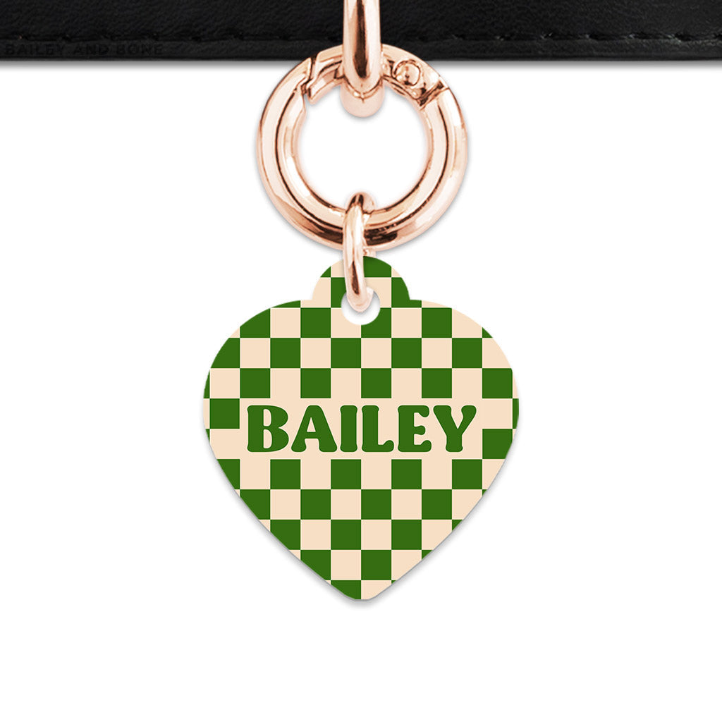 Bailey And Bone Pet Tag Green And Beige Checkers Pet Tag