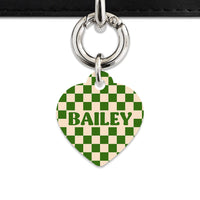 Bailey And Bone Pet Tag Green And Beige Checkers Pet Tag