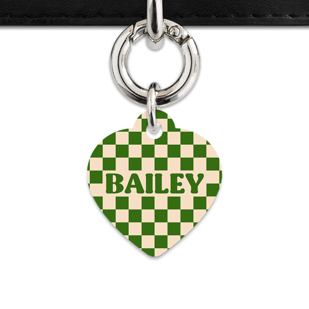 Bailey And Bone Pet Tag Green And Beige Checkers Pet Tag