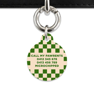 Bailey And Bone Pet Tag Green And Beige Checkers Pet Tag