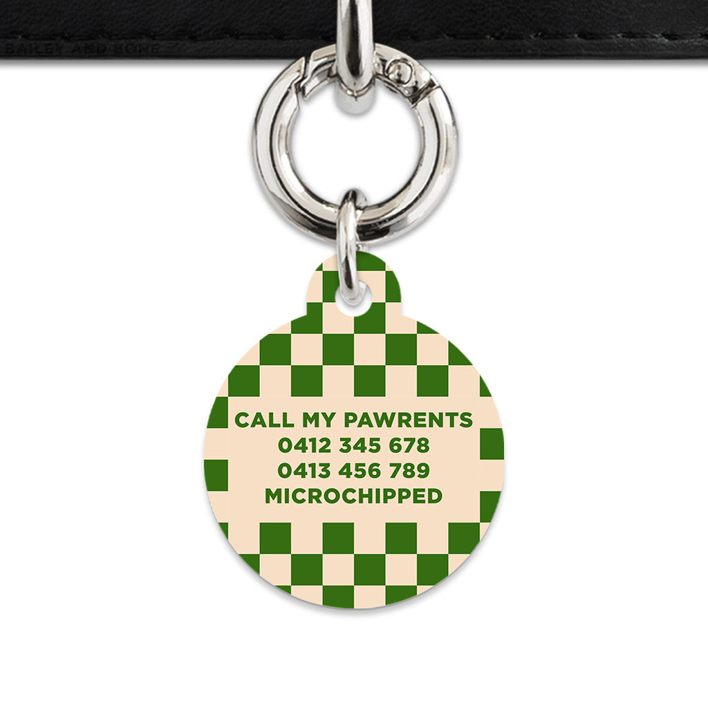 Bailey And Bone Pet Tag Green And Beige Checkers Pet Tag