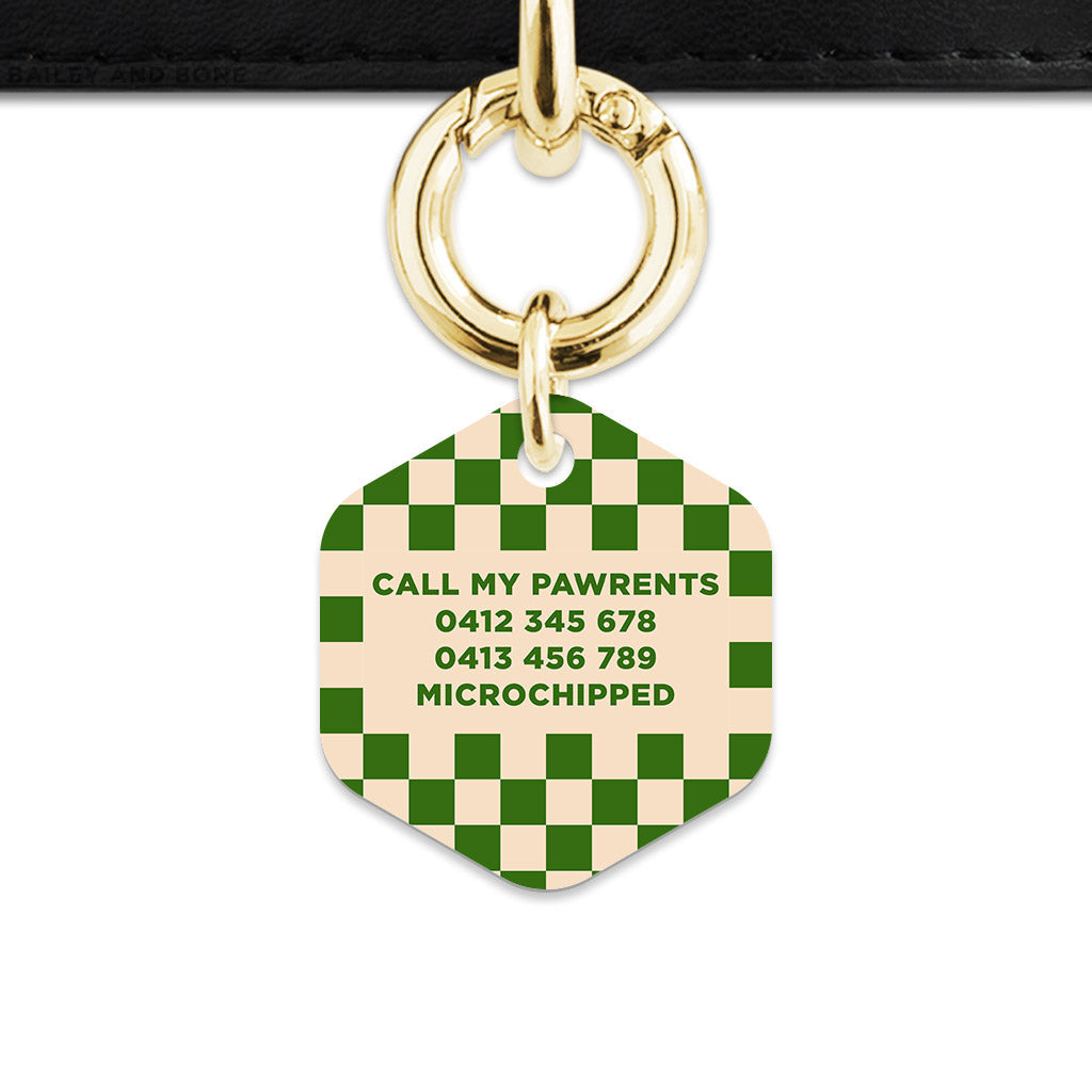 Bailey And Bone Pet Tag Green And Beige Checkers Pet Tag