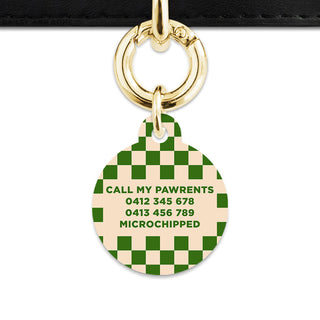 Bailey And Bone Pet Tag Green And Beige Checkers Pet Tag