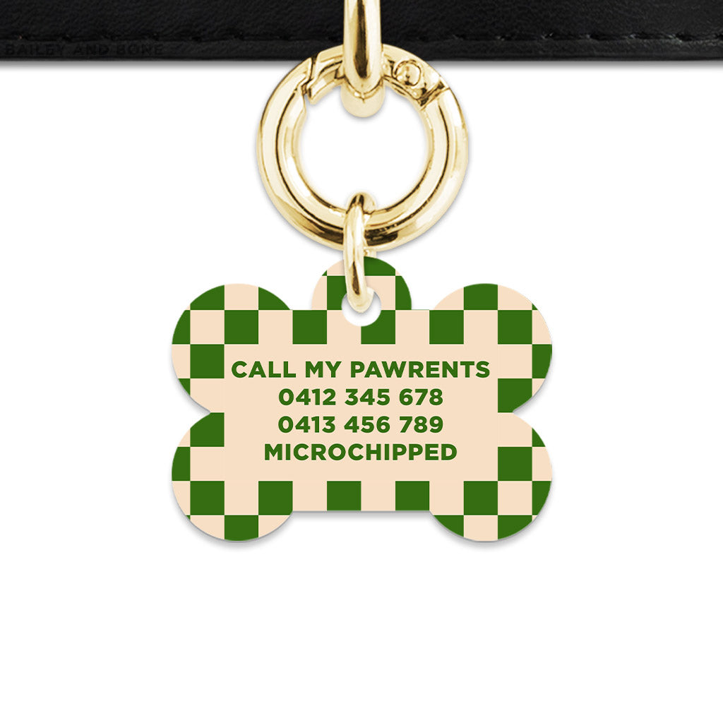 Bailey And Bone Pet Tag Green And Beige Checkers Pet Tag