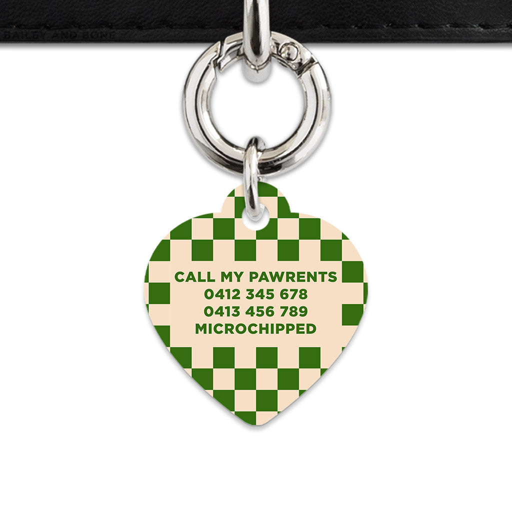 Bailey And Bone Pet Tag Green And Beige Checkers Pet Tag