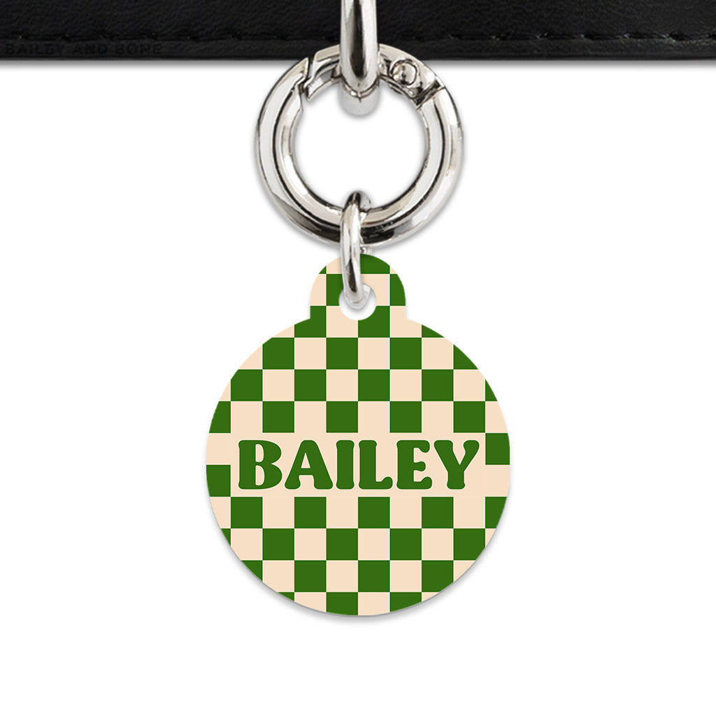 Bailey And Bone Pet Tag Green And Beige Checkers Pet Tag