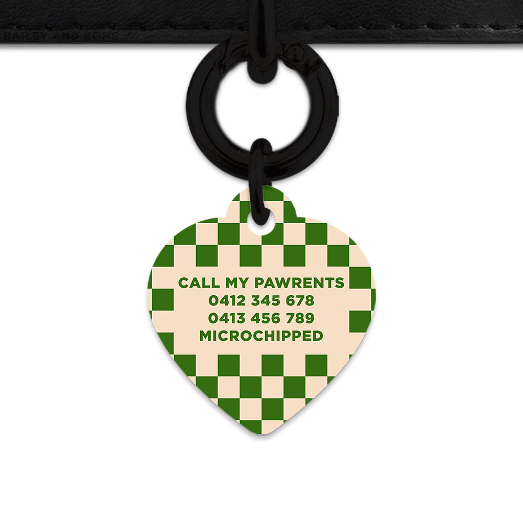 Bailey And Bone Pet Tag Green And Beige Checkers Pet Tag