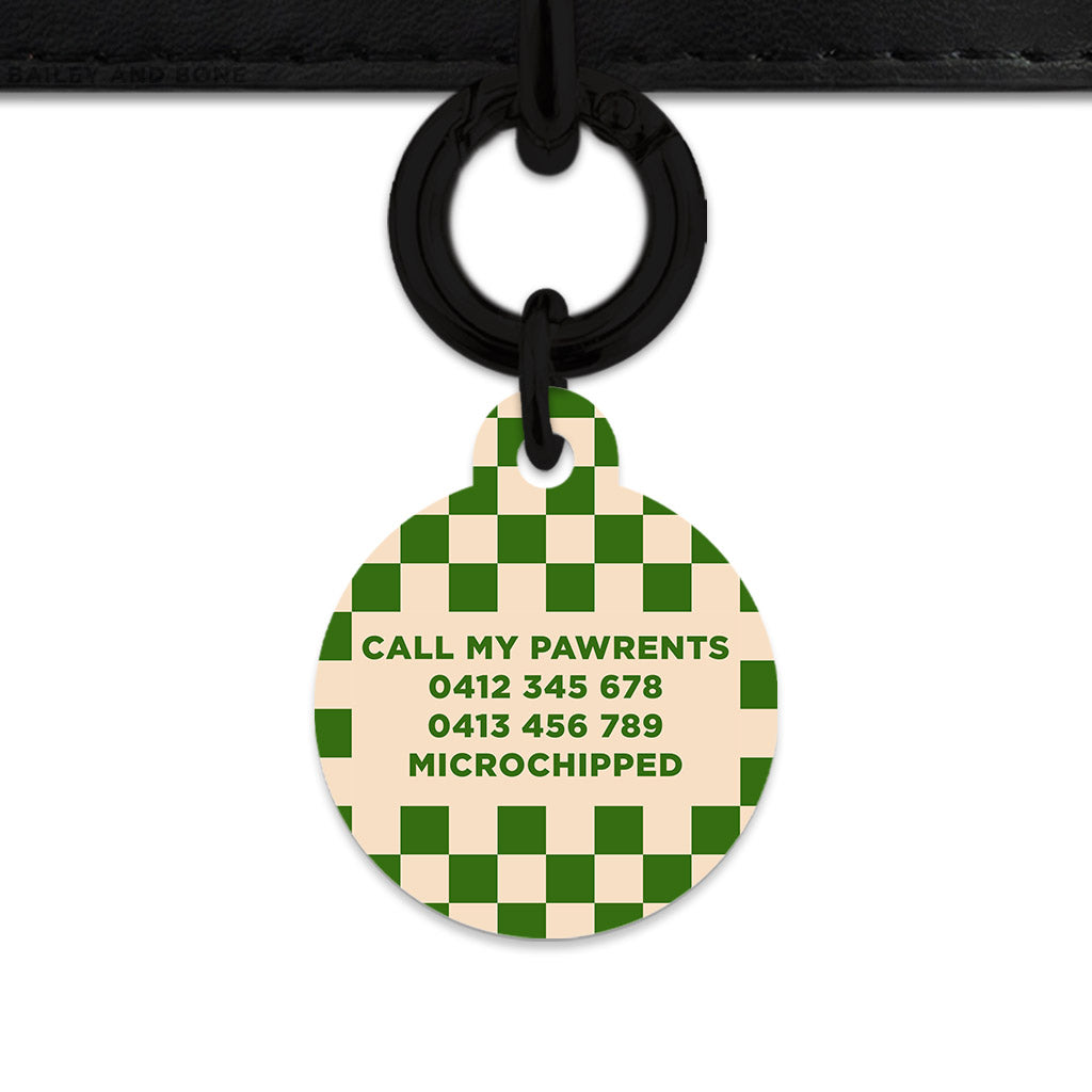 Bailey And Bone Pet Tag Green And Beige Checkers Pet Tag