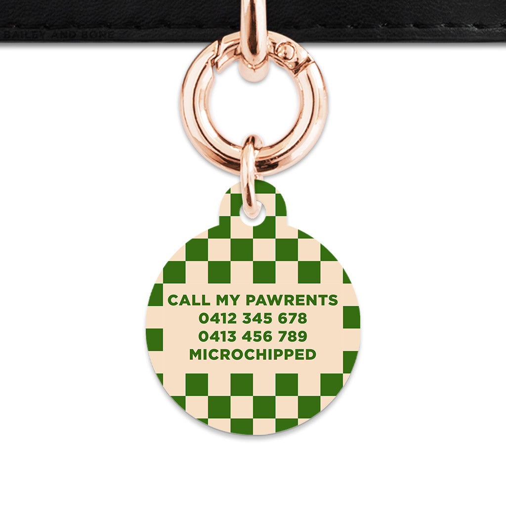 Bailey And Bone Pet Tag Green And Beige Checkers Pet Tag