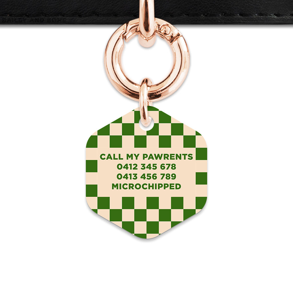 Bailey And Bone Pet Tag Green And Beige Checkers Pet Tag