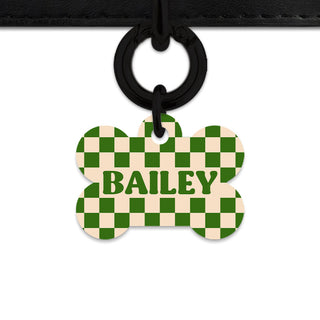 Bailey And Bone Pet Tag Green And Beige Checkers Pet Tag