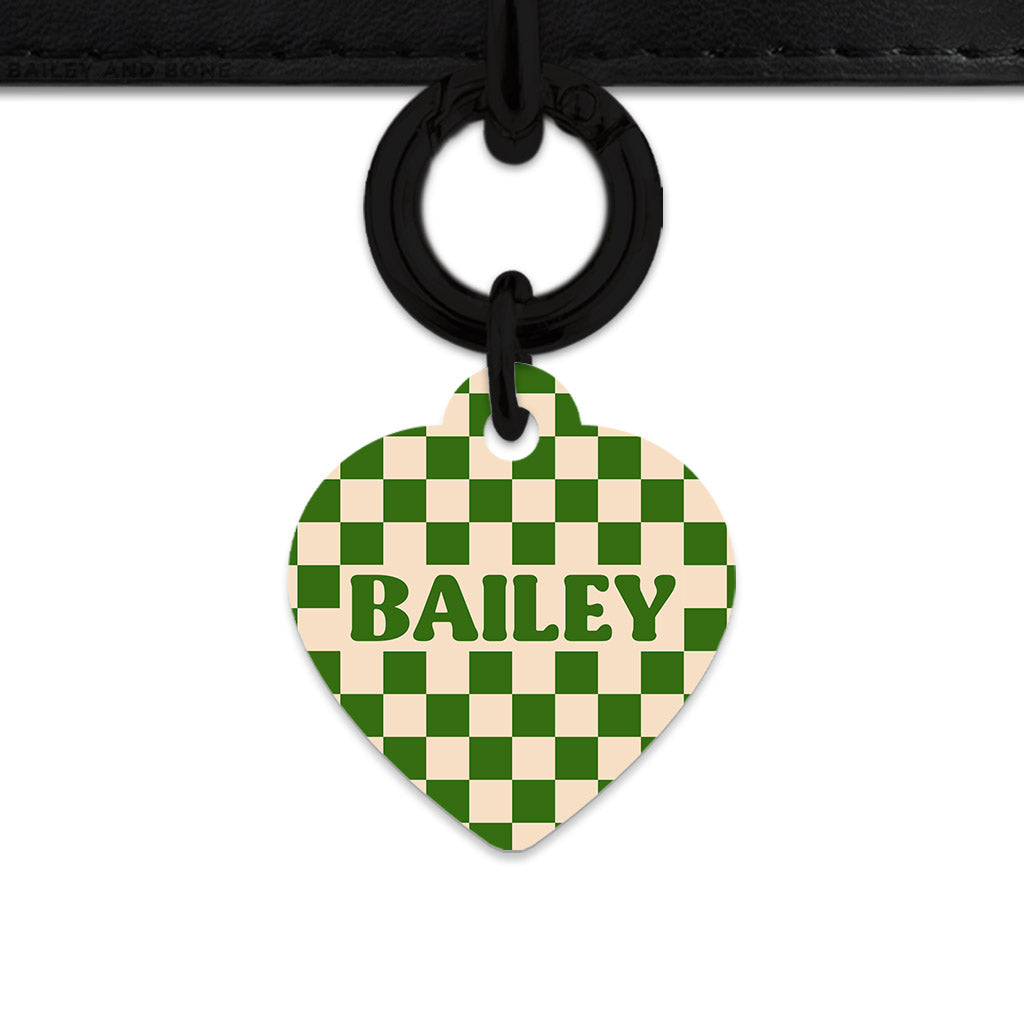 Bailey And Bone Pet Tag Green And Beige Checkers Pet Tag