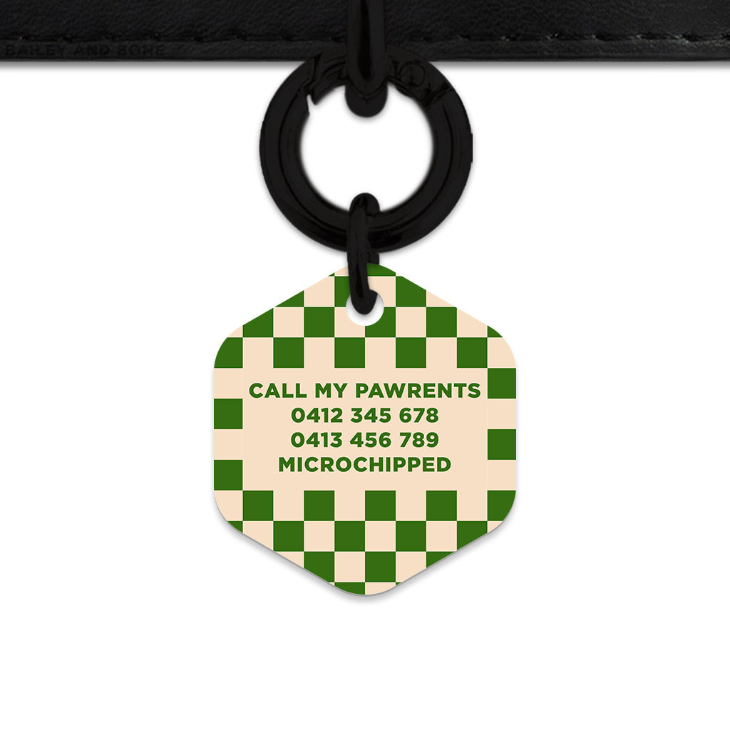 Bailey And Bone Pet Tag Green And Beige Checkers Pet Tag