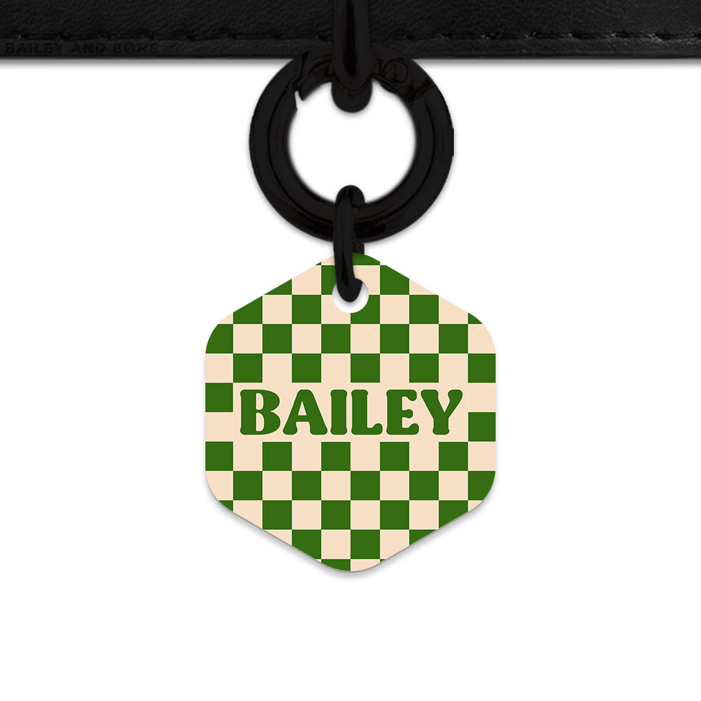 Bailey And Bone Pet Tag Green And Beige Checkers Pet Tag