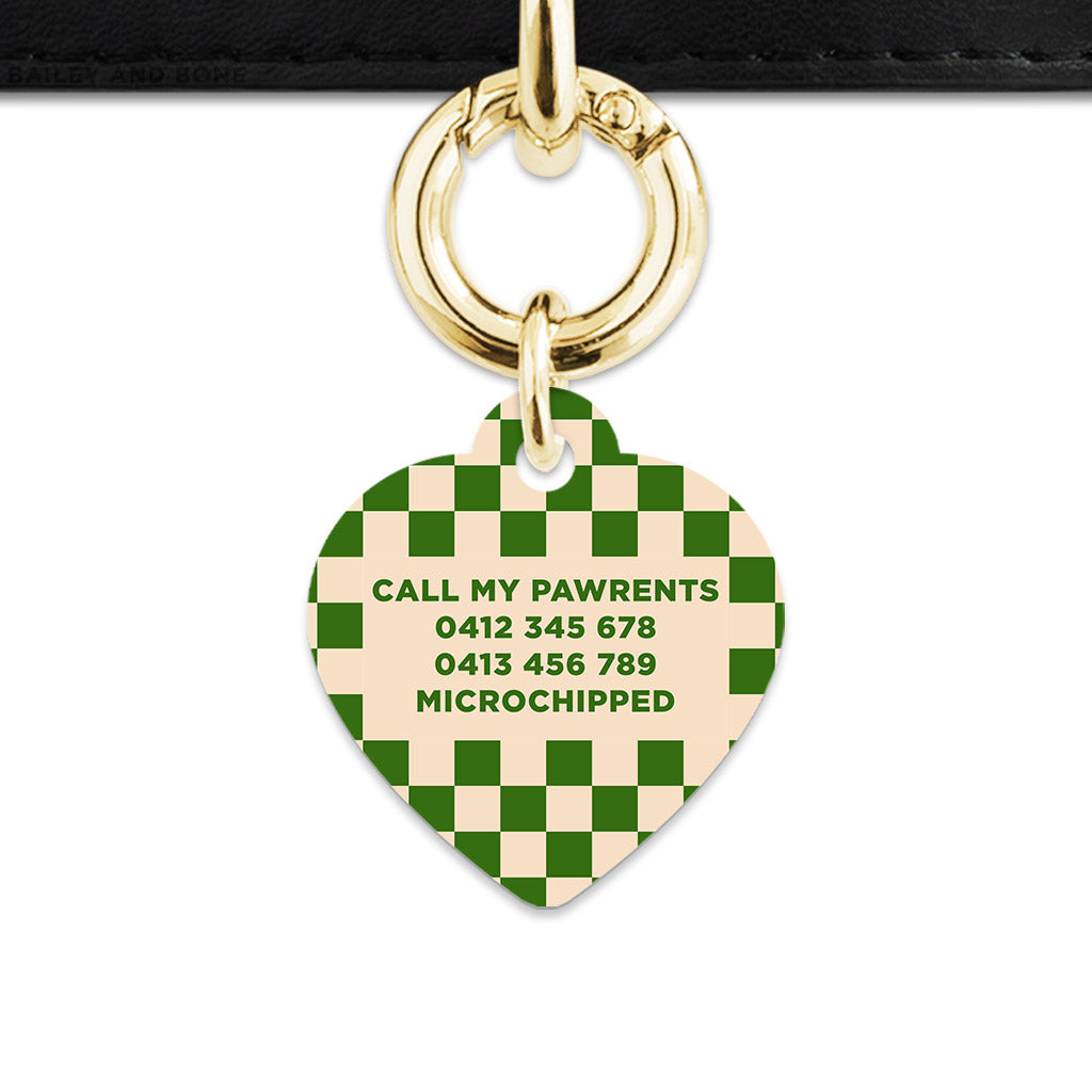 Bailey And Bone Pet Tag Green And Beige Checkers Pet Tag