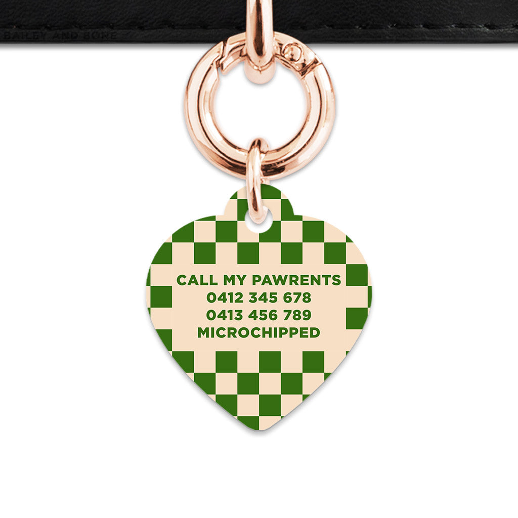 Bailey And Bone Pet Tag Green And Beige Checkers Pet Tag