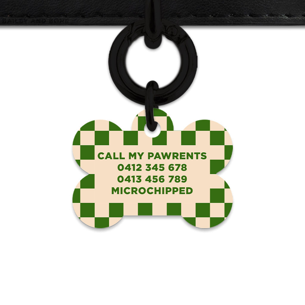 Bailey And Bone Pet Tag Green And Beige Checkers Pet Tag