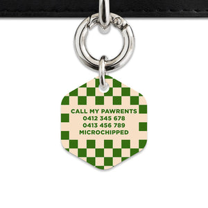 Bailey And Bone Pet Tag Green And Beige Checkers Pet Tag