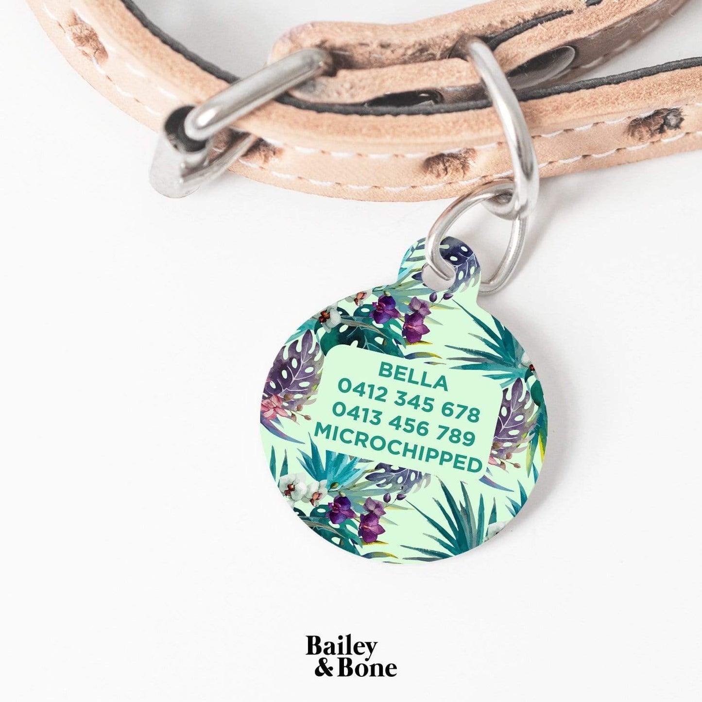Bailey And Bone Pet Tag Green And Purple Ferns Pet Tag