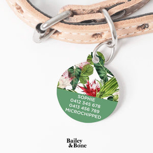 Bailey And Bone Pet Tag Green and Red Floral Pet Tag
