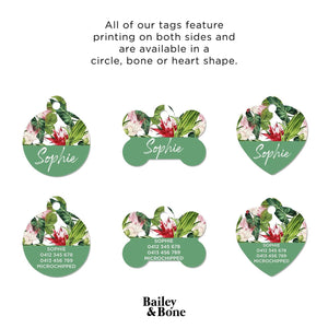 Bailey And Bone Pet Tag Green and Red Floral Pet Tag
