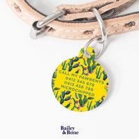 Bailey And Bone Pet Tag Green And Yellow Cactus Pet Tag