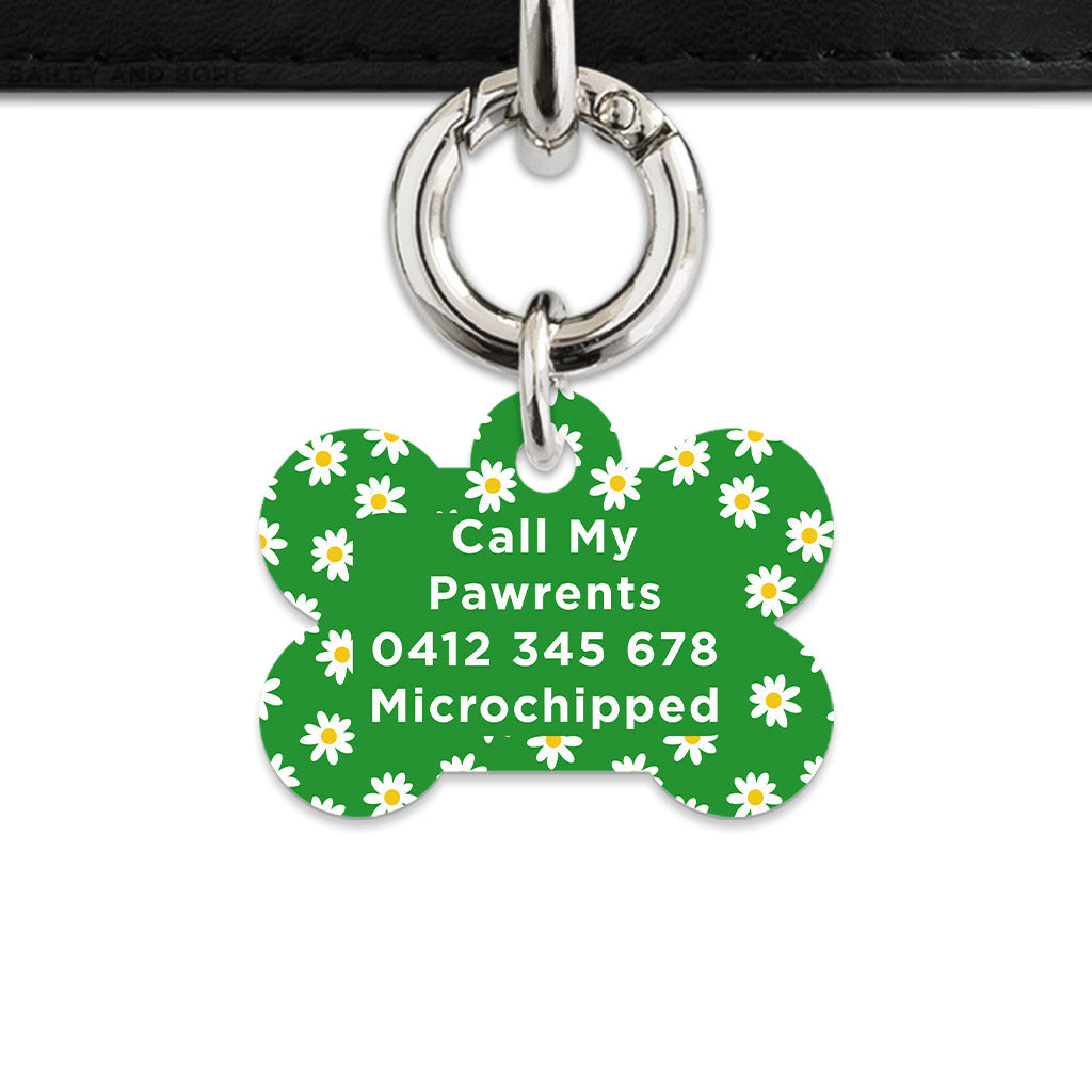 Bailey And Bone Pet Tag Green Daisy Pattern Pet Tag
