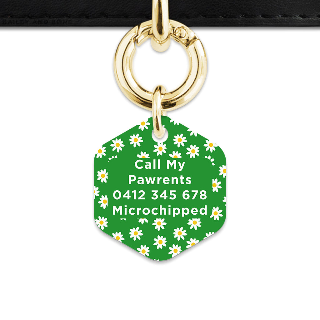 Bailey And Bone Pet Tag Green Daisy Pattern Pet Tag