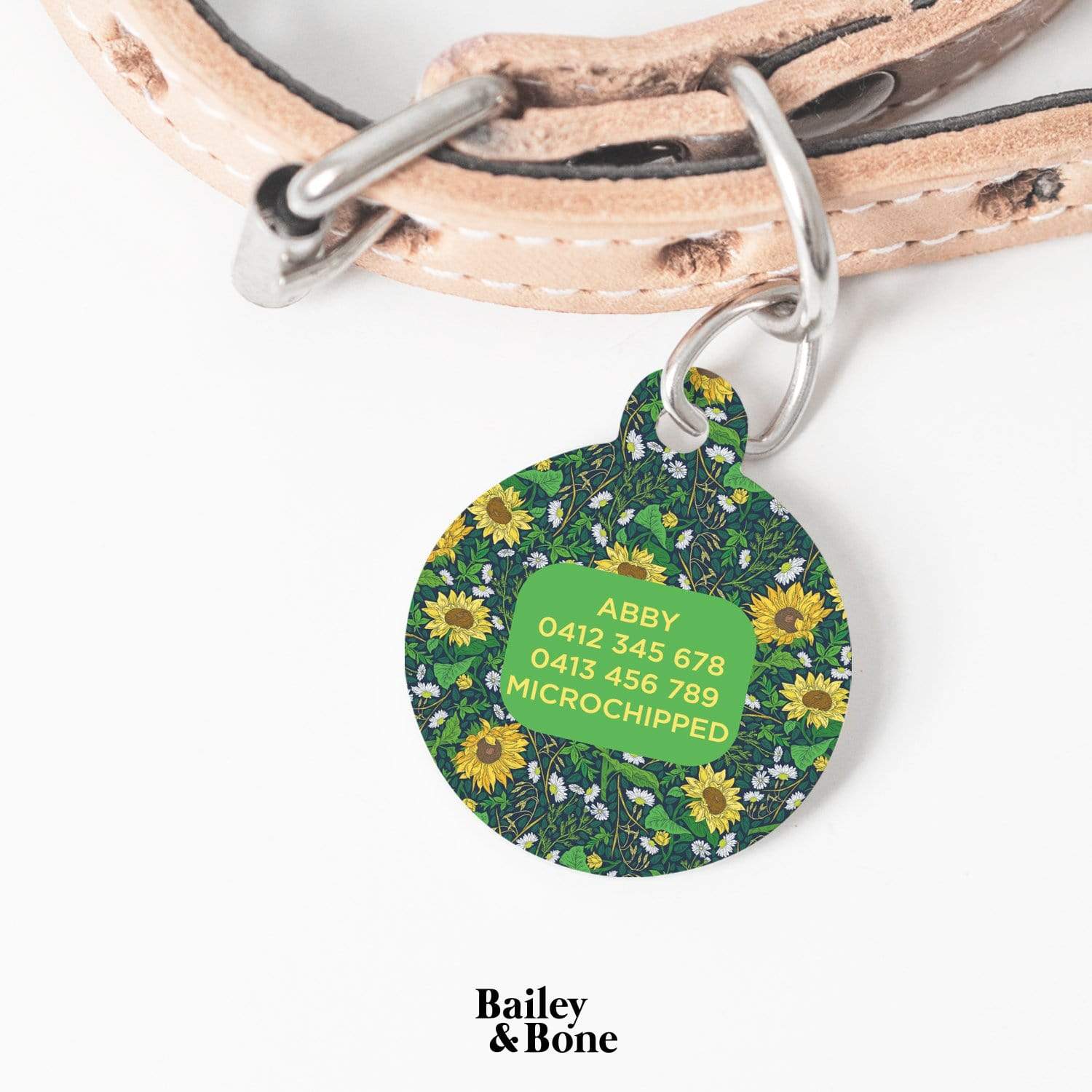 Bailey And Bone Pet Tag Green Garden Sunflowers Pet Tag
