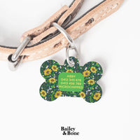 Bailey And Bone Pet Tag Green Garden Sunflowers Pet Tag