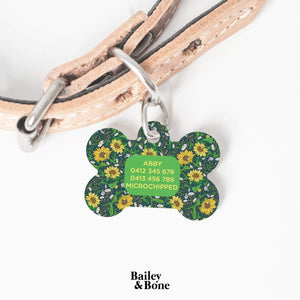 Bailey And Bone Pet Tag Green Garden Sunflowers Pet Tag
