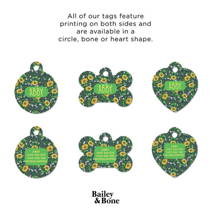 Bailey And Bone Pet Tag Green Garden Sunflowers Pet Tag