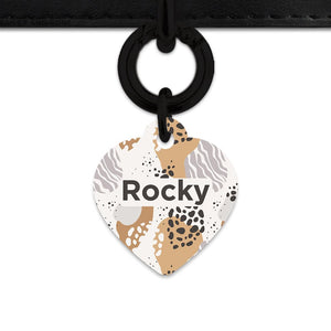 Bailey And Bone Pet Tag Heart / Black Abstract Safari Pattern Pet Tag