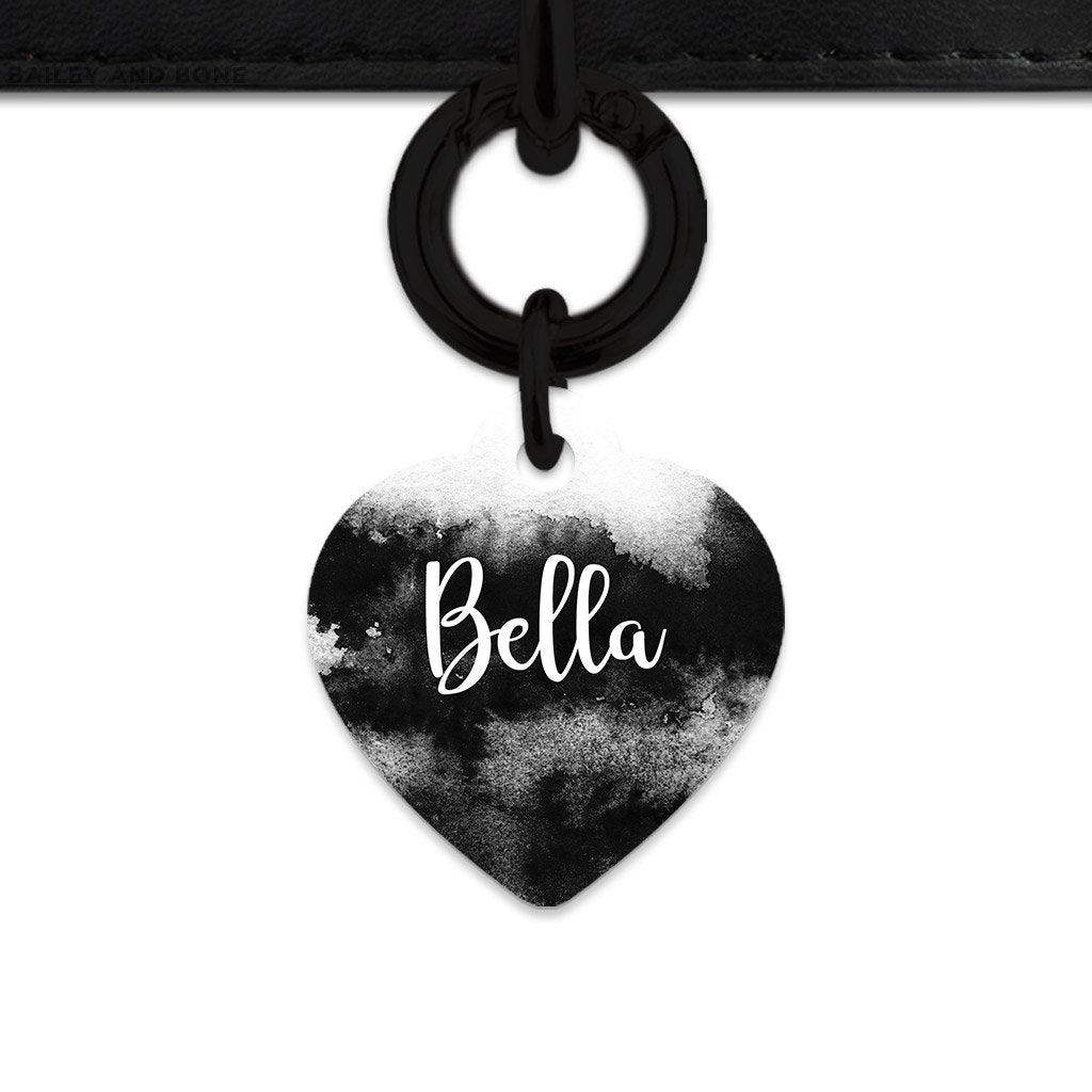 Bailey And Bone Pet Tag Heart / Black Black And White Ink Marble Pet Tag