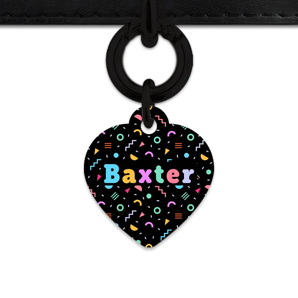 Bailey And Bone Pet Tag Heart / Black Black Pastel Confetti Pet Tag