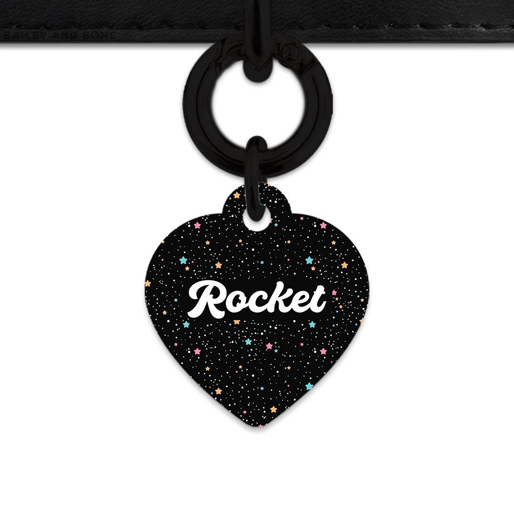 Bailey And Bone Pet Tag Heart / Black Black Pastel Stars Pet Tag