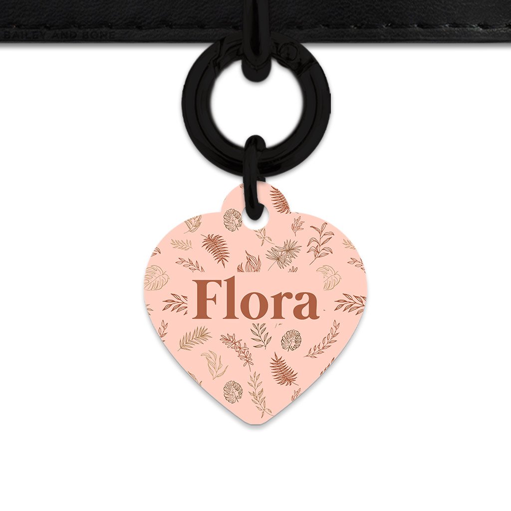 Bailey And Bone Pet Tag Heart / Black Boho Brown Leaves Pet Tag