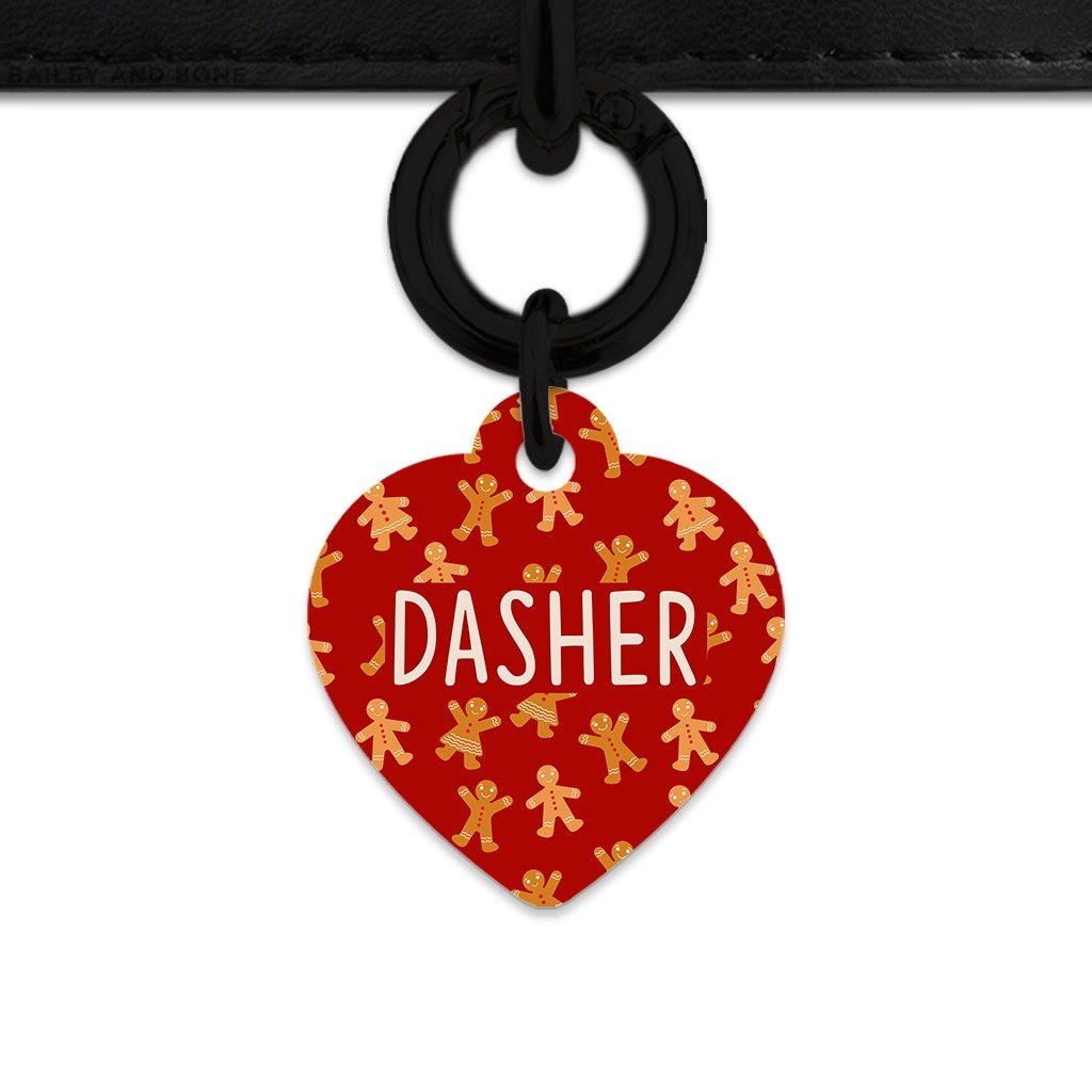 Bailey And Bone Pet Tag Heart / Black Gingerbread People Pet Tag