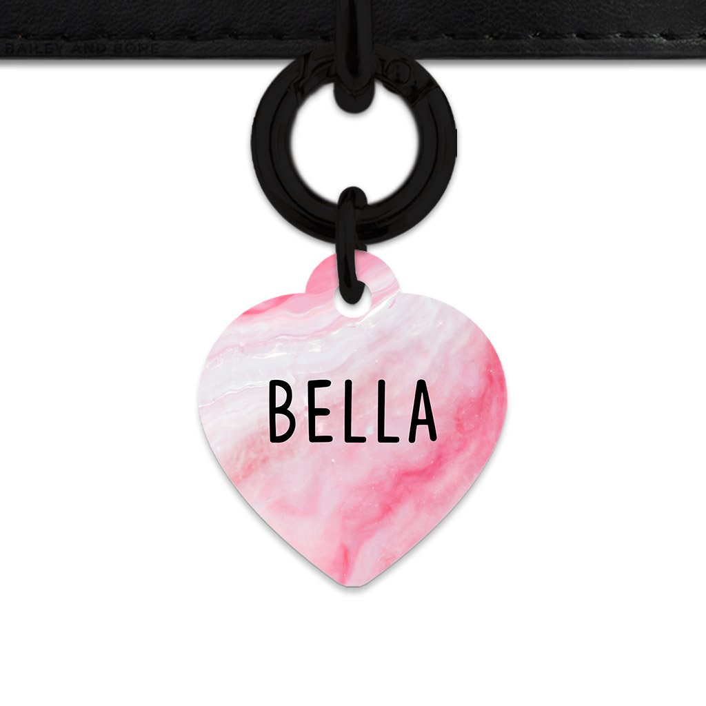 Bailey And Bone Pet Tag Heart / Black Light Pink Marble Pet Tag