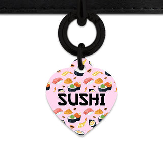 Bailey And Bone Pet Tag Heart / Black Light Pink Sushi Pattern Pet Tag