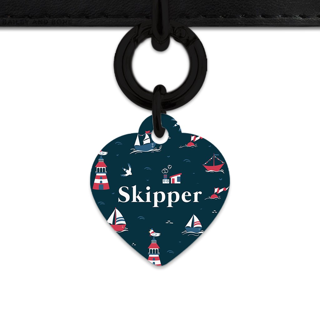 Bailey And Bone Pet Tag Heart / Black Navy Blue Boats Pet Tag