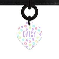 Bailey And Bone Pet Tag Heart / Black Pastel Daisy Pattern Pet Tag