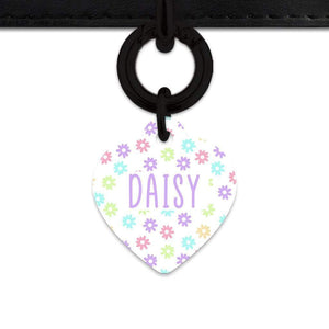 Bailey And Bone Pet Tag Heart / Black Pastel Daisy Pattern Pet Tag