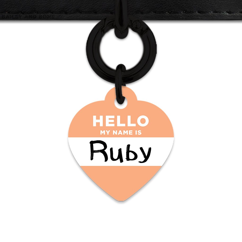 Bailey And Bone Pet Tag Heart / Black Pastel Orange Hello My Name Is Pet Tag